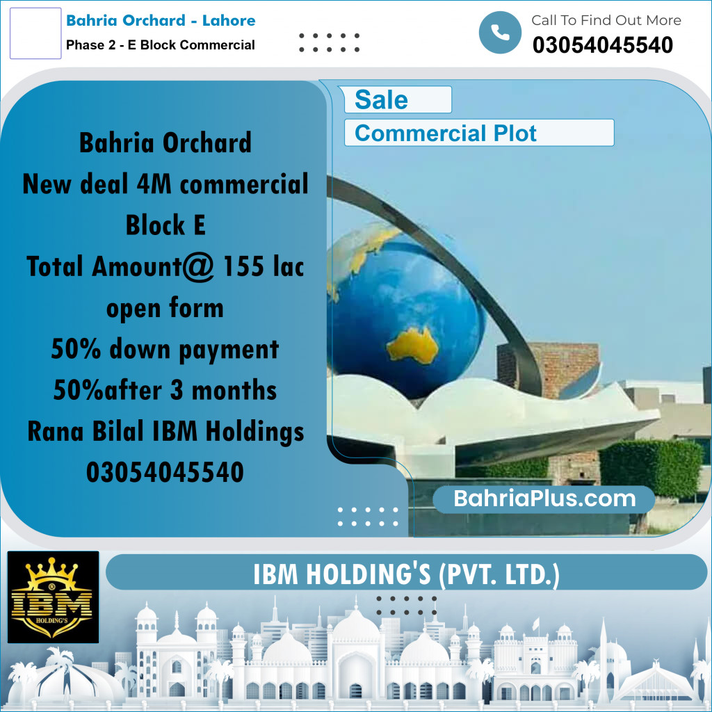 4 Marla Commercial Plot for Sale in Phase 2 - E Block Commercial -  Bahria Orchard, Lahore - (BP-309033)