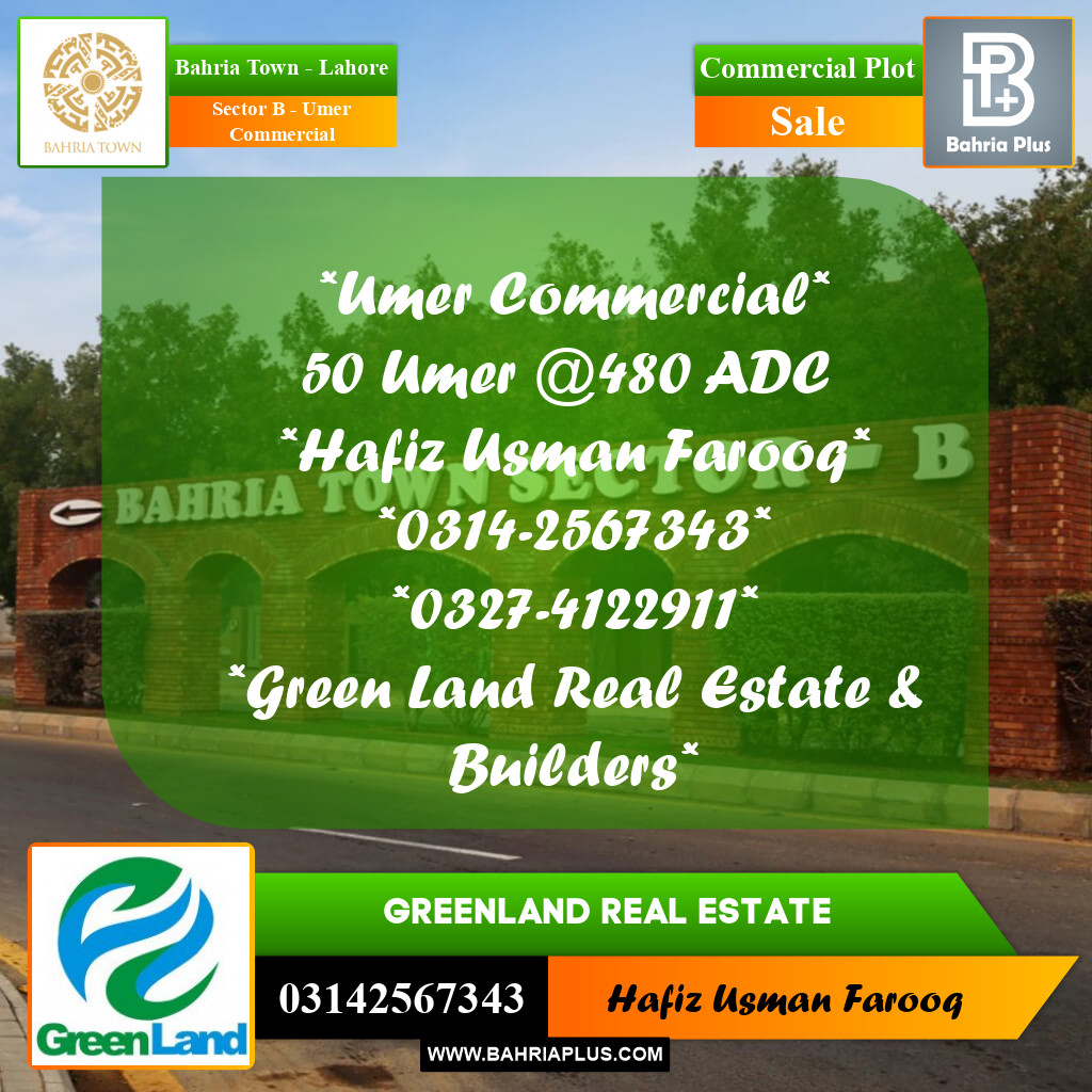 8 Marla Commercial Plot for Sale in Sector B - Umer Commercial -  Bahria Town, Lahore - (BP-309050)