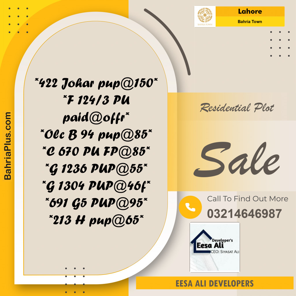 Residential Plot for Sale in Bahria Town, Lahore - (BP-309127)