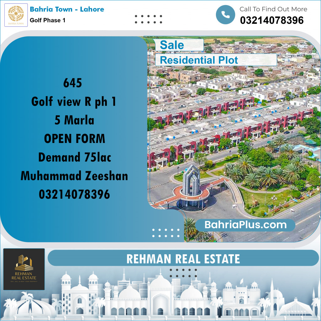 5 Marla Residential Plot for Sale in Golf Phase 1 -  Bahria Town, Lahore - (BP-309200)