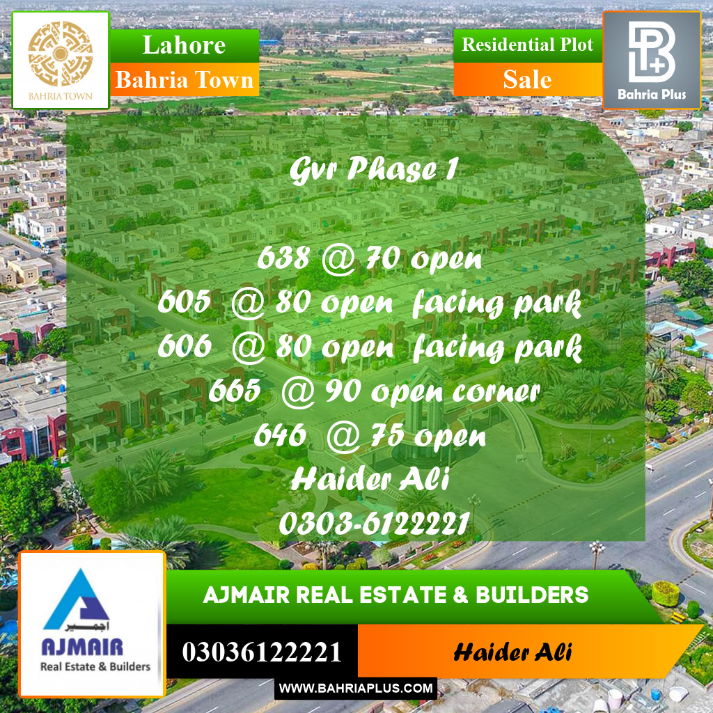 Residential Plot for Sale in Bahria Town, Lahore - (BP-309270)