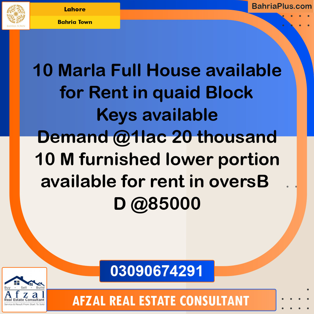 Residential House for Rent in Bahria Town, Lahore - (BP-309296)
