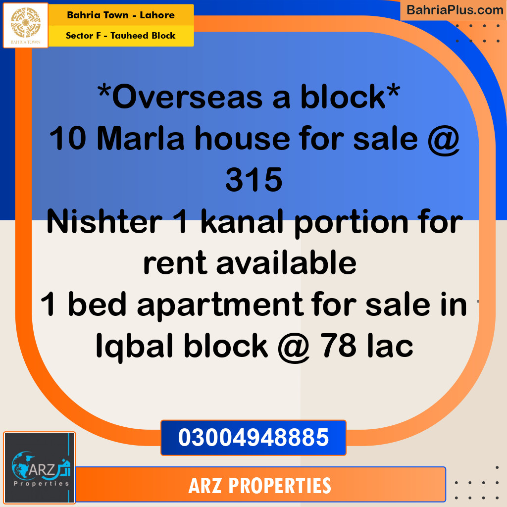 Residential Plot for Sale in Sector F - Tauheed Block -  Bahria Town, Lahore - (BP-309316)