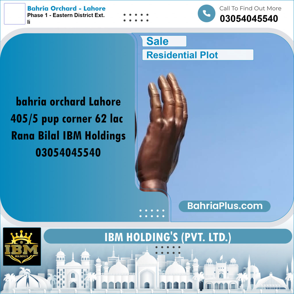 5 Marla Residential Plot for Sale in Phase 1 - Eastern District Ext. II -  Bahria Orchard, Lahore - (BP-309333)