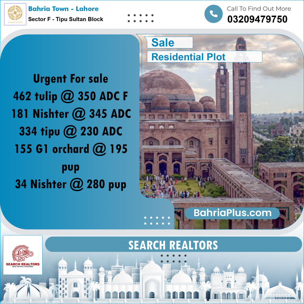 1 Kanal Residential Plot for Sale in Sector F - Tipu Sultan Block -  Bahria Town, Lahore - (BP-309361)