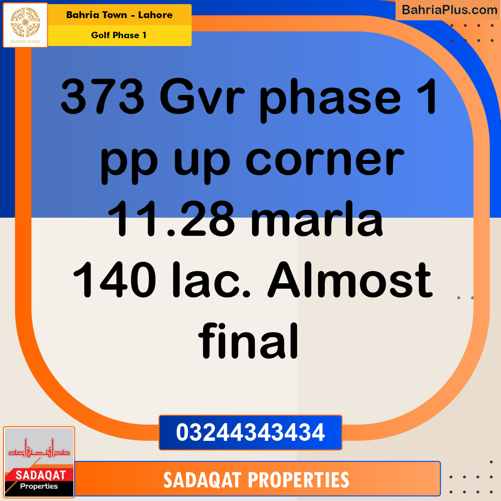 11.28 Marla Residential Plot for Sale in Golf Phase 1 -  Bahria Town, Lahore - (BP-309365)
