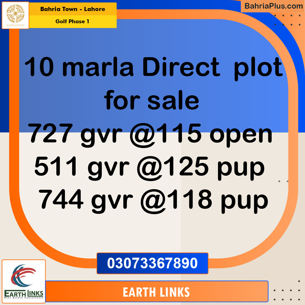 10 Marla Residential Plot for Sale in Golf Phase 1 -  Bahria Town, Lahore - (BP-309389)