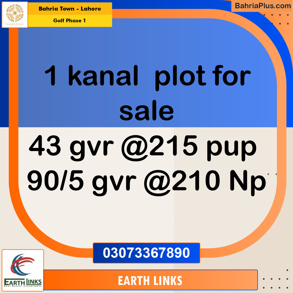 20 Marla Residential Plot for Sale in Golf Phase 1 -  Bahria Town, Lahore - (BP-309391)