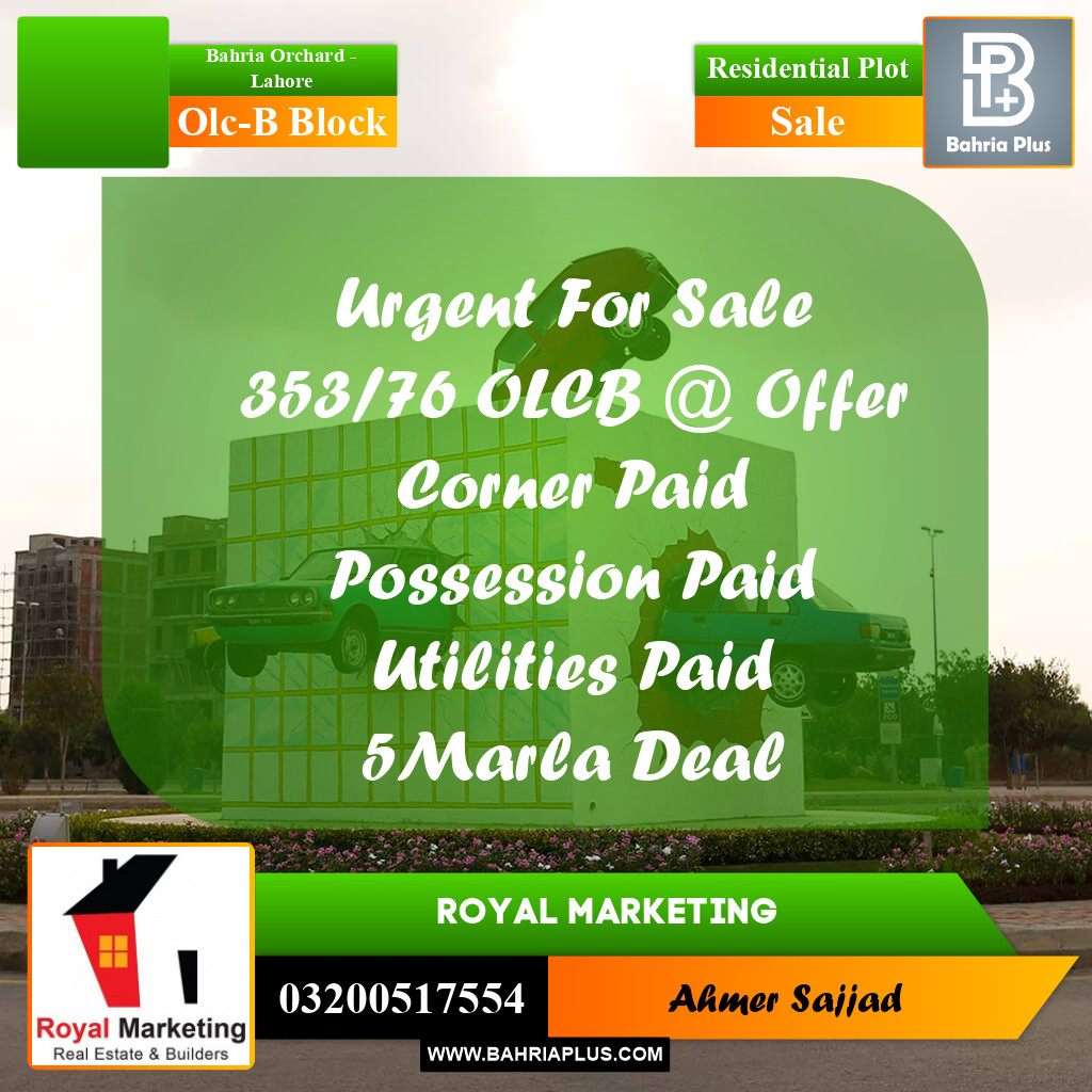5 Marla Residential Plot for Sale in OLC-B Block -  Bahria Orchard, Lahore - (BP-309533)