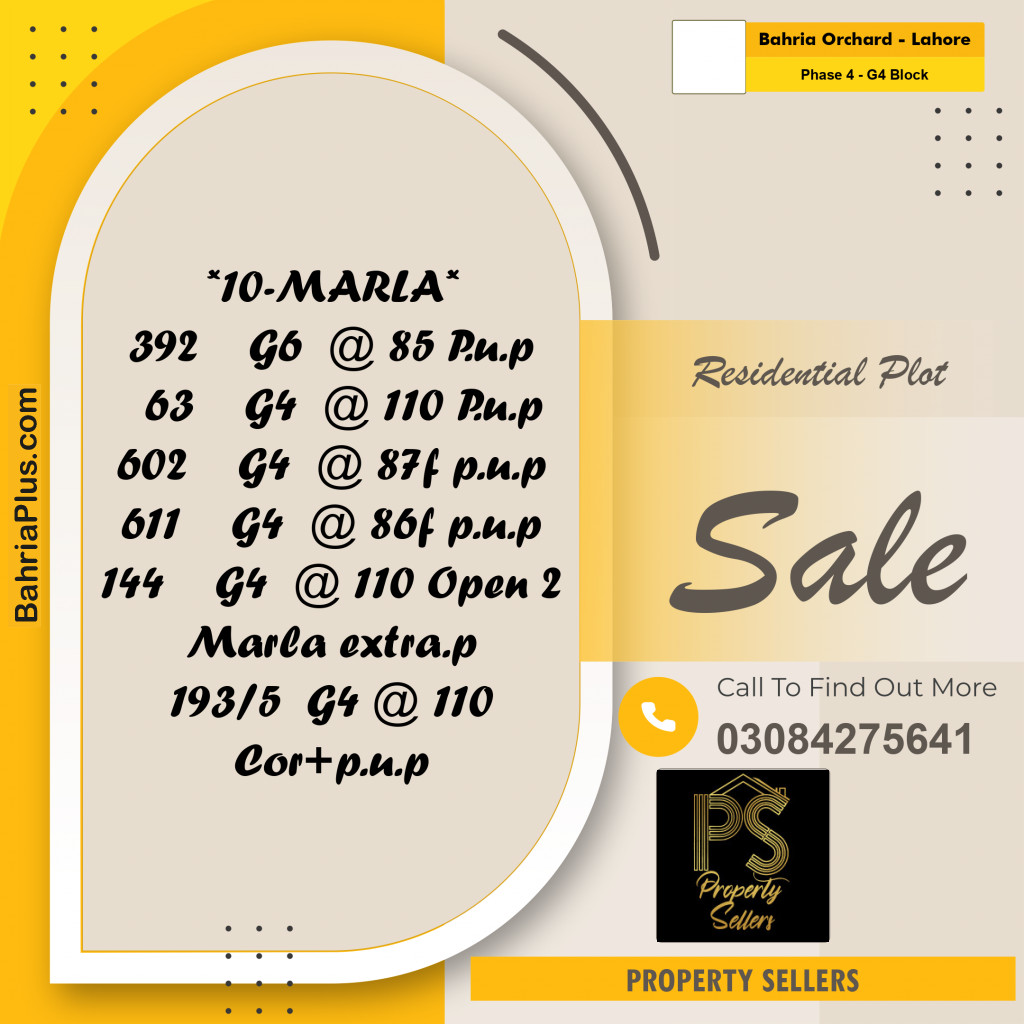10 Marla Residential Plot for Sale in Phase 4 - G4 Block -  Bahria Orchard, Lahore - (BP-309552)