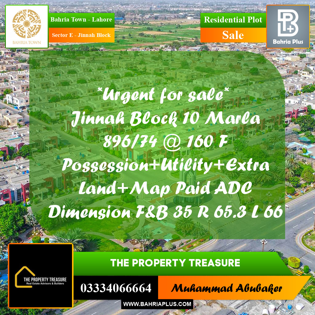 10 Marla Residential Plot for Sale in Sector E - Jinnah Block -  Bahria Town, Lahore - (BP-309592)