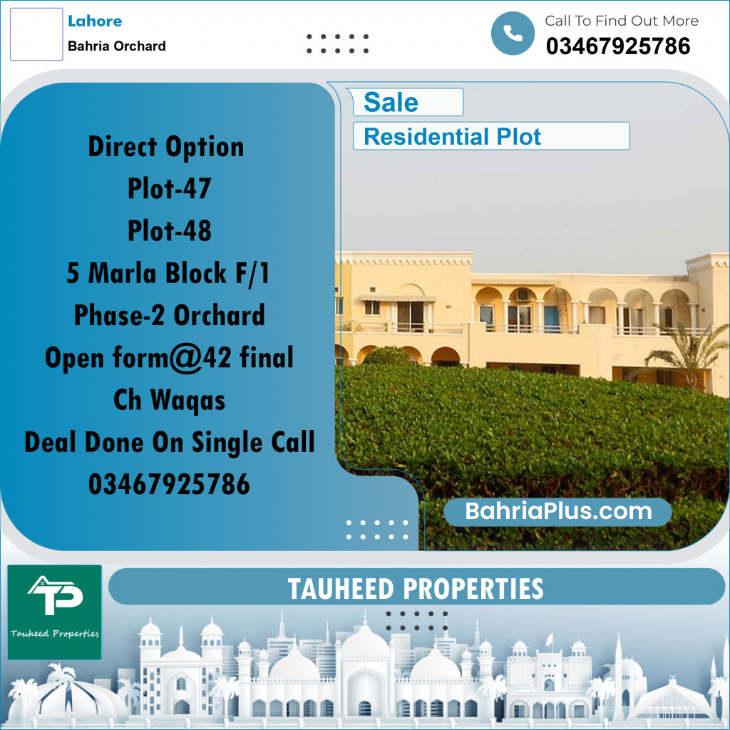 5 Marla Residential Plot for Sale in Bahria Orchard, Lahore - (BP-309643)