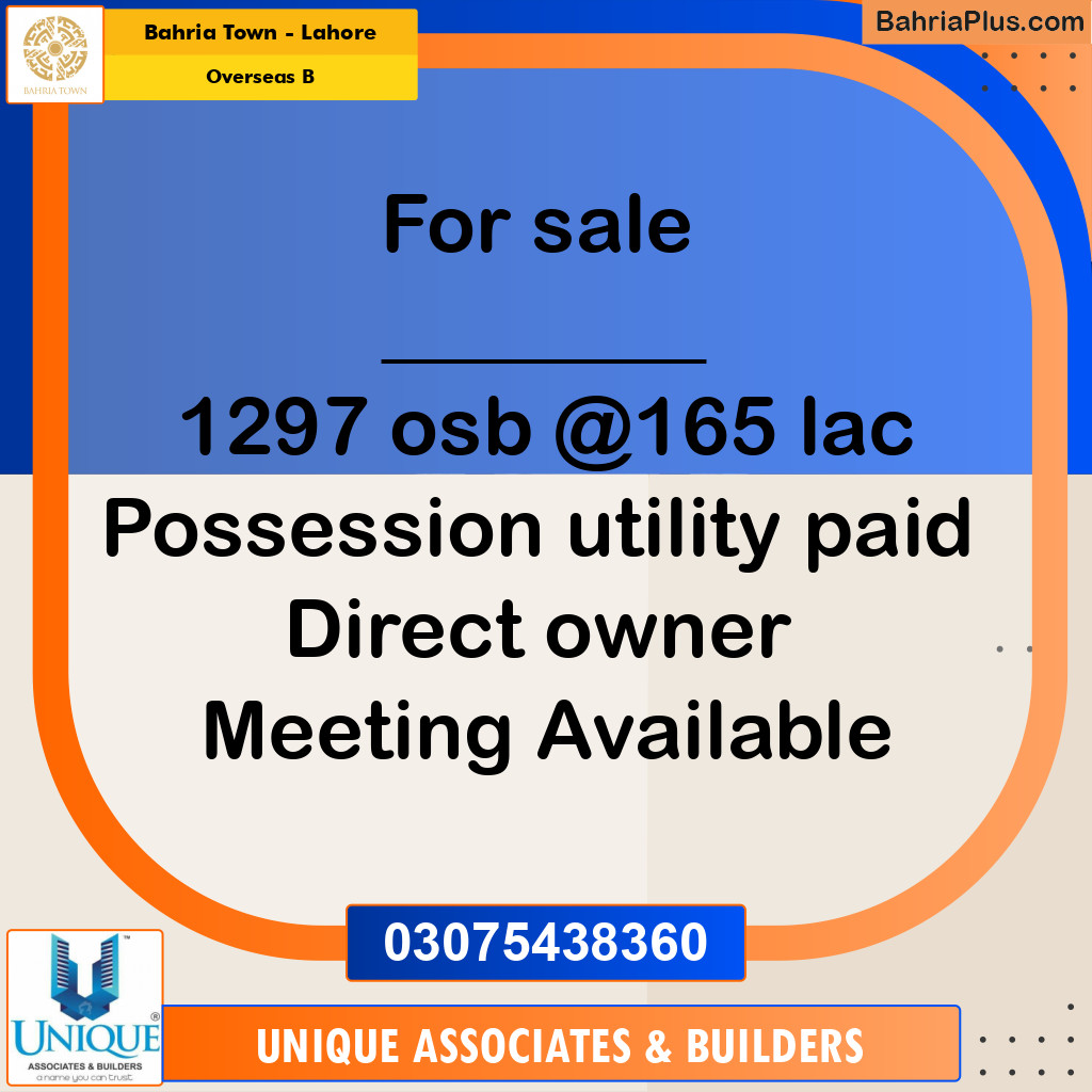 10 Marla Residential Plot for Sale in Overseas B -  Bahria Town, Lahore - (BP-309652)