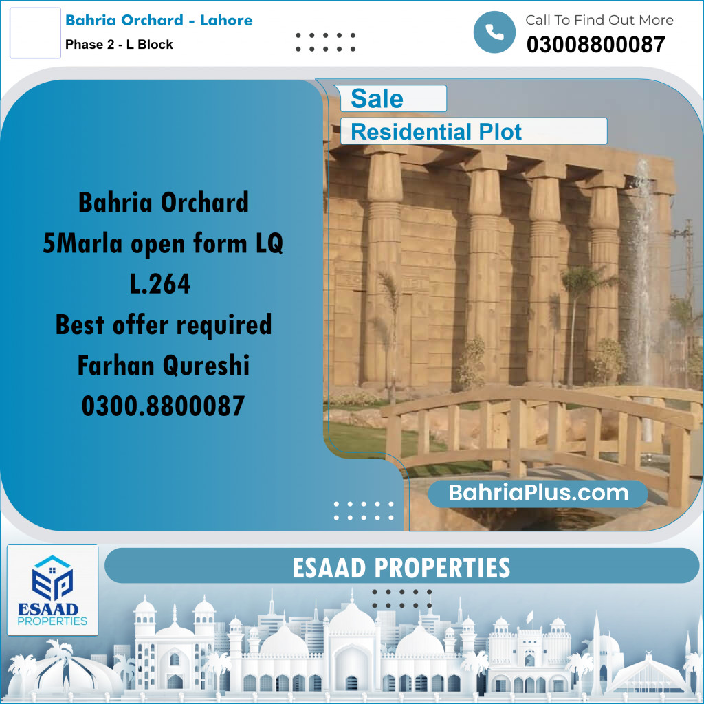 5 Marla Residential Plot for Sale in Phase 2 - L Block -  Bahria Orchard, Lahore - (BP-309703)