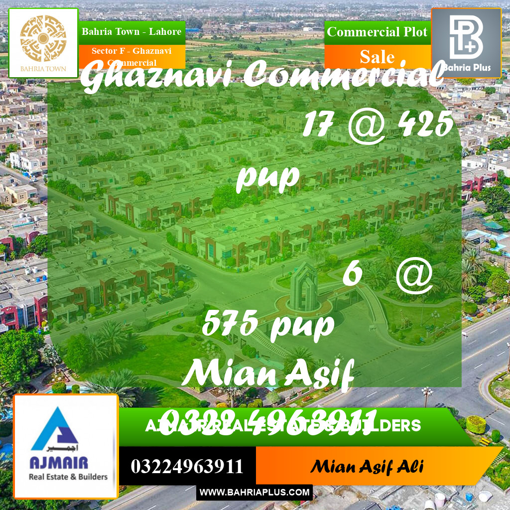 Commercial Plot for Sale in Sector F - Ghaznavi Commercial -  Bahria Town, Lahore - (BP-309707)