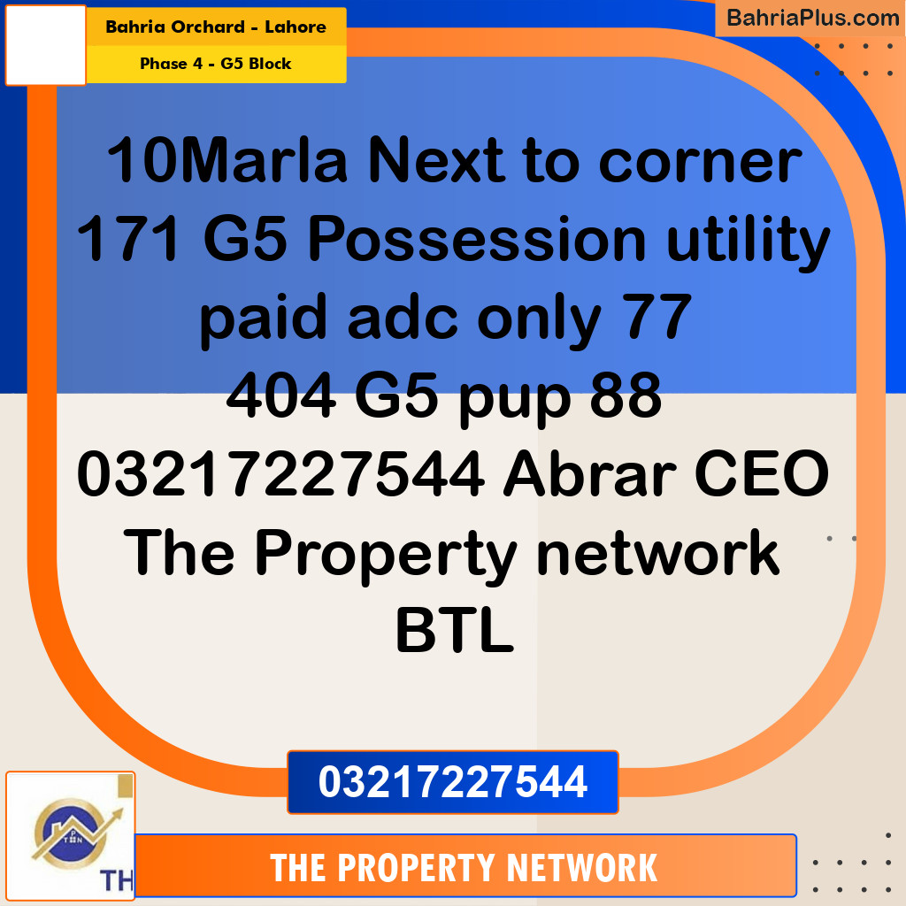 10 Marla Residential Plot for Sale in Phase 4 - G5 Block -  Bahria Orchard, Lahore - (BP-309755)