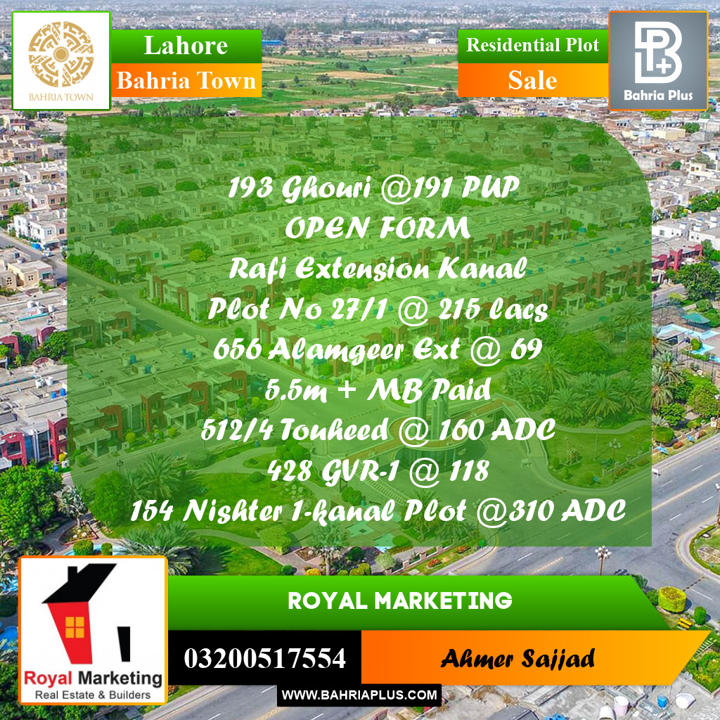 Residential Plot for Sale in Bahria Town, Lahore - (BP-309768)