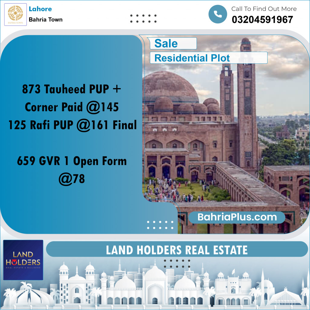 Residential Plot for Sale in Bahria Town, Lahore - (BP-309790)