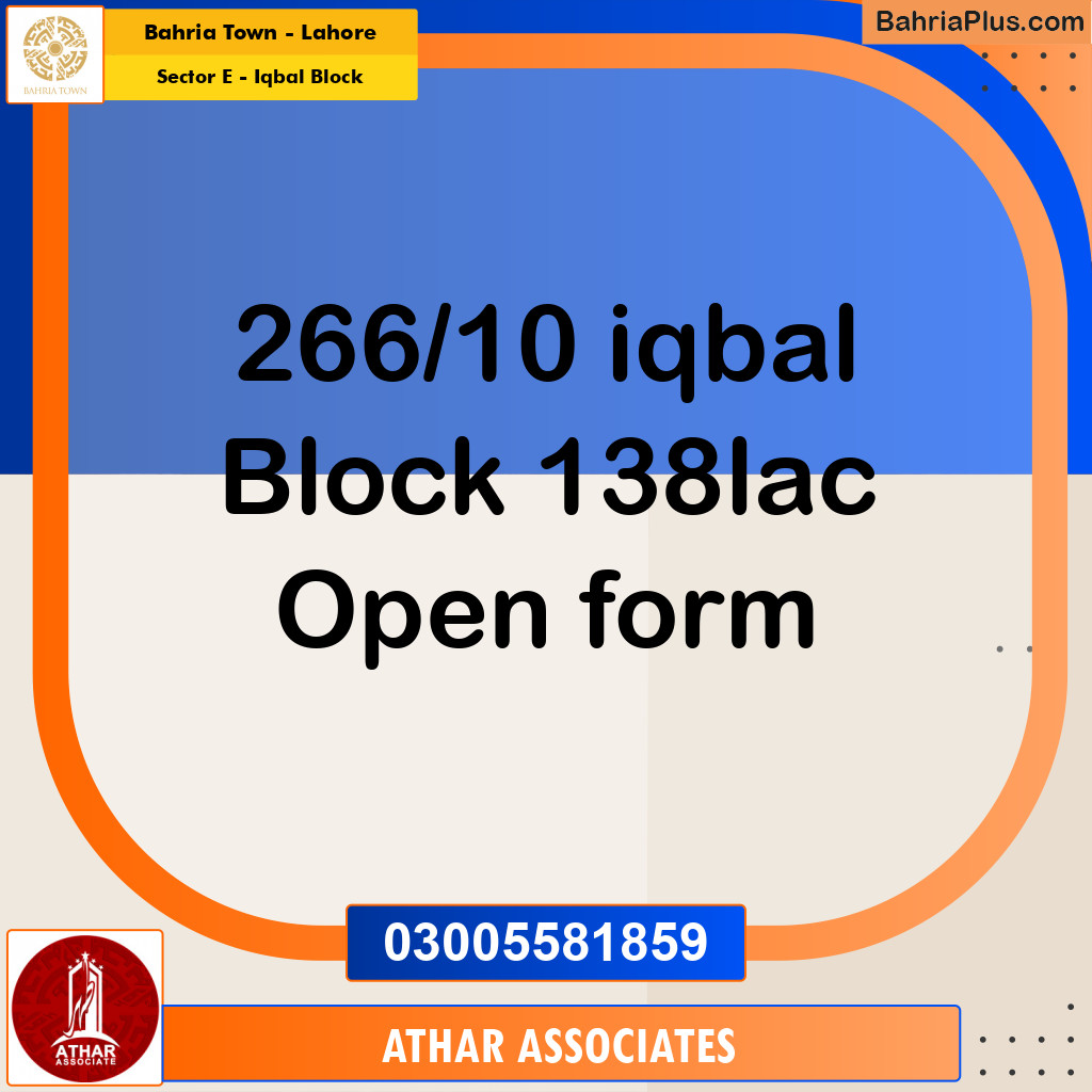 10 Marla Residential Plot for Sale in Sector E - Iqbal Block -  Bahria Town, Lahore - (BP-309801)