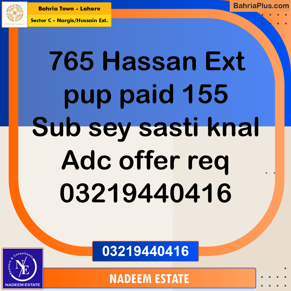 Residential Plot for Sale in Sector C - Nargis/Hussain Ext. -  Bahria Town, Lahore - (BP-309802)