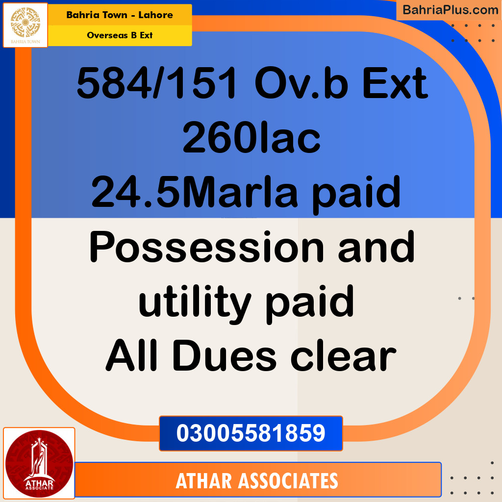 25 Marla Residential Plot for Sale in Overseas B Ext -  Bahria Town, Lahore - (BP-309803)