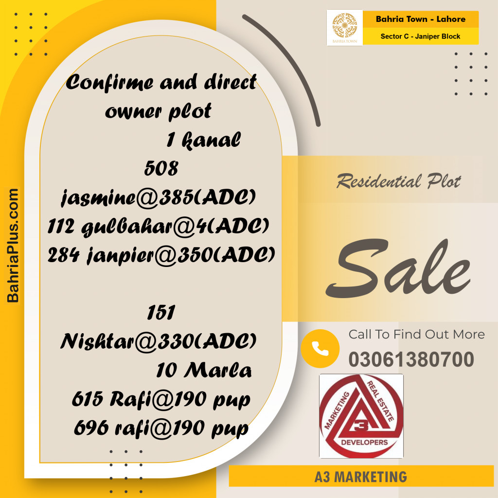 10 Marla Residential Plot for Sale in Sector C - Janiper Block -  Bahria Town, Lahore - (BP-309831)
