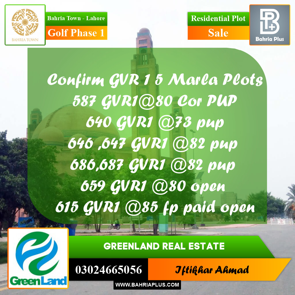5 Marla Residential Plot for Sale in Golf Phase 1 -  Bahria Town, Lahore - (BP-309848)