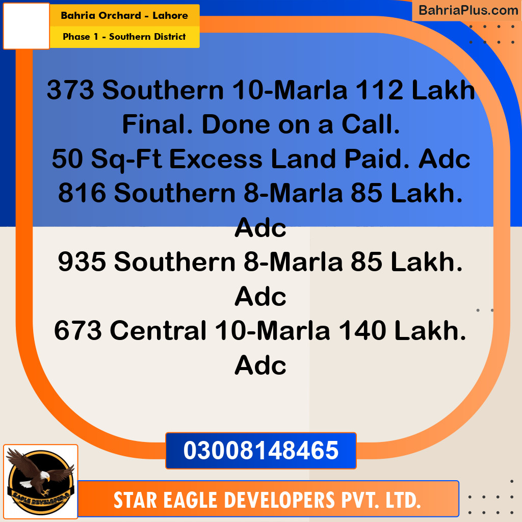 10 Marla Residential Plot for Sale in Phase 1 - Southern District -  Bahria Orchard, Lahore - (BP-309872)