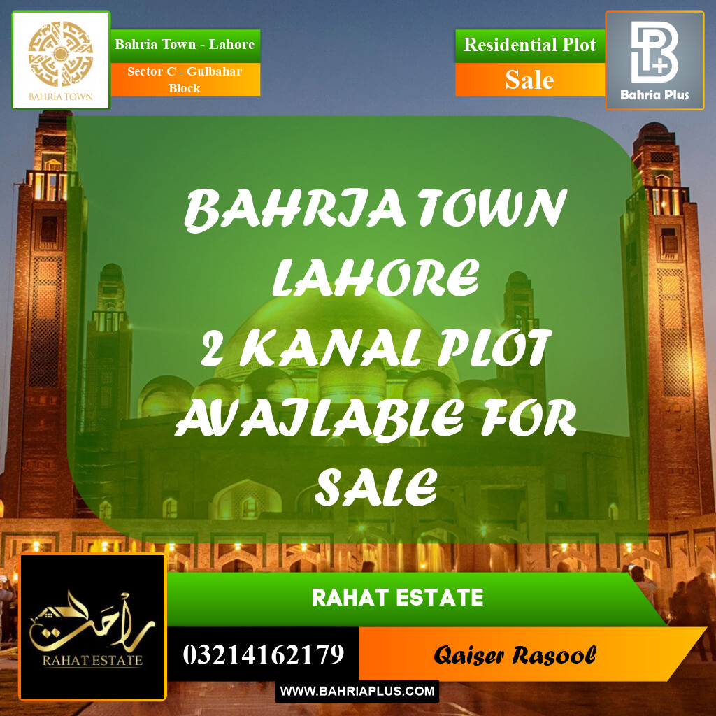 2 Kanal Residential Plot for Sale in Sector C - Gulbahar Block -  Bahria Town, Lahore - (BP-309917)