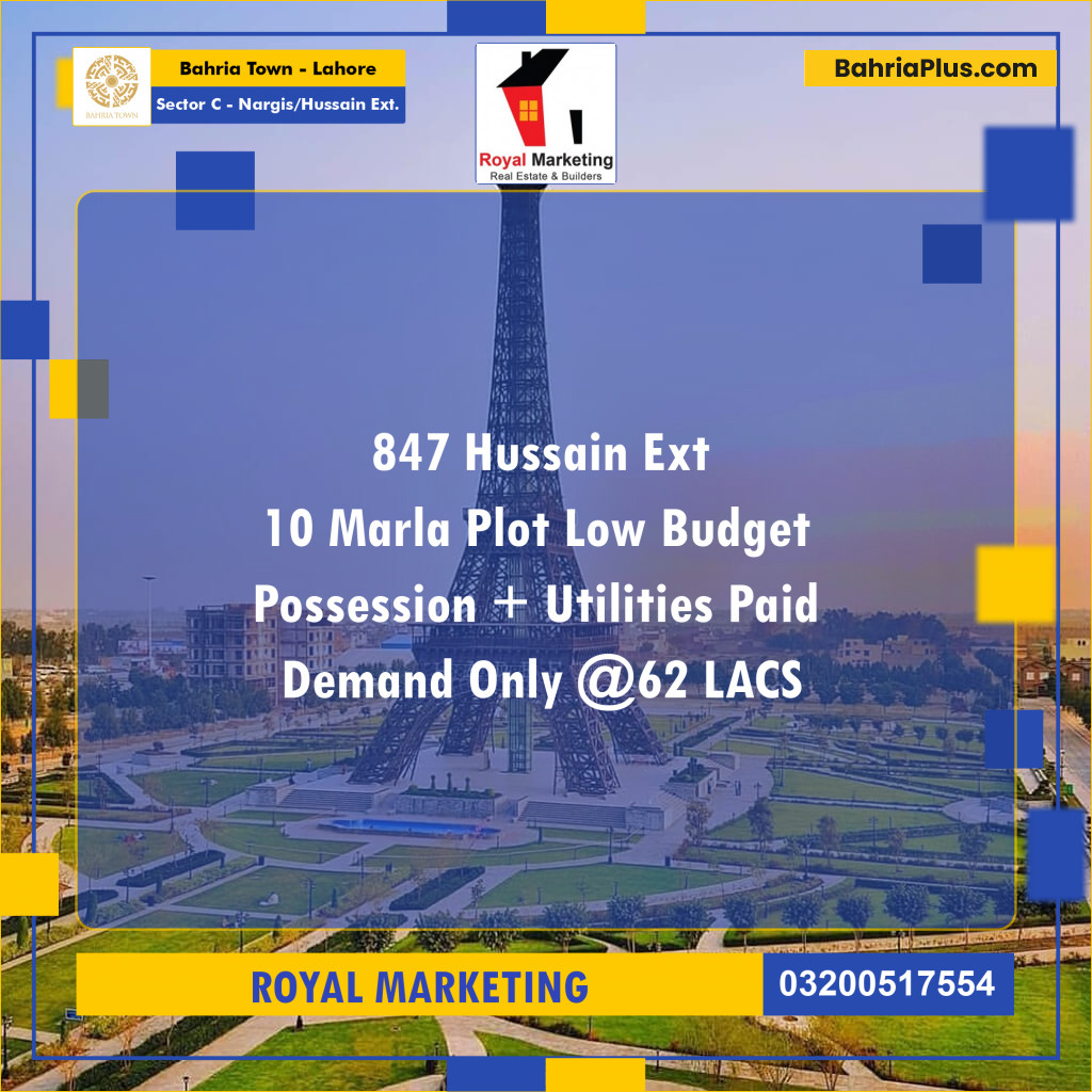 10 Marla Residential Plot for Sale in Sector C - Nargis/Hussain Ext. -  Bahria Town, Lahore - (BP-309924)