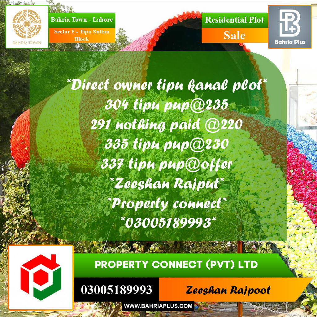 Residential Plot for Sale in Sector F - Tipu Sultan Block -  Bahria Town, Lahore - (BP-309929)