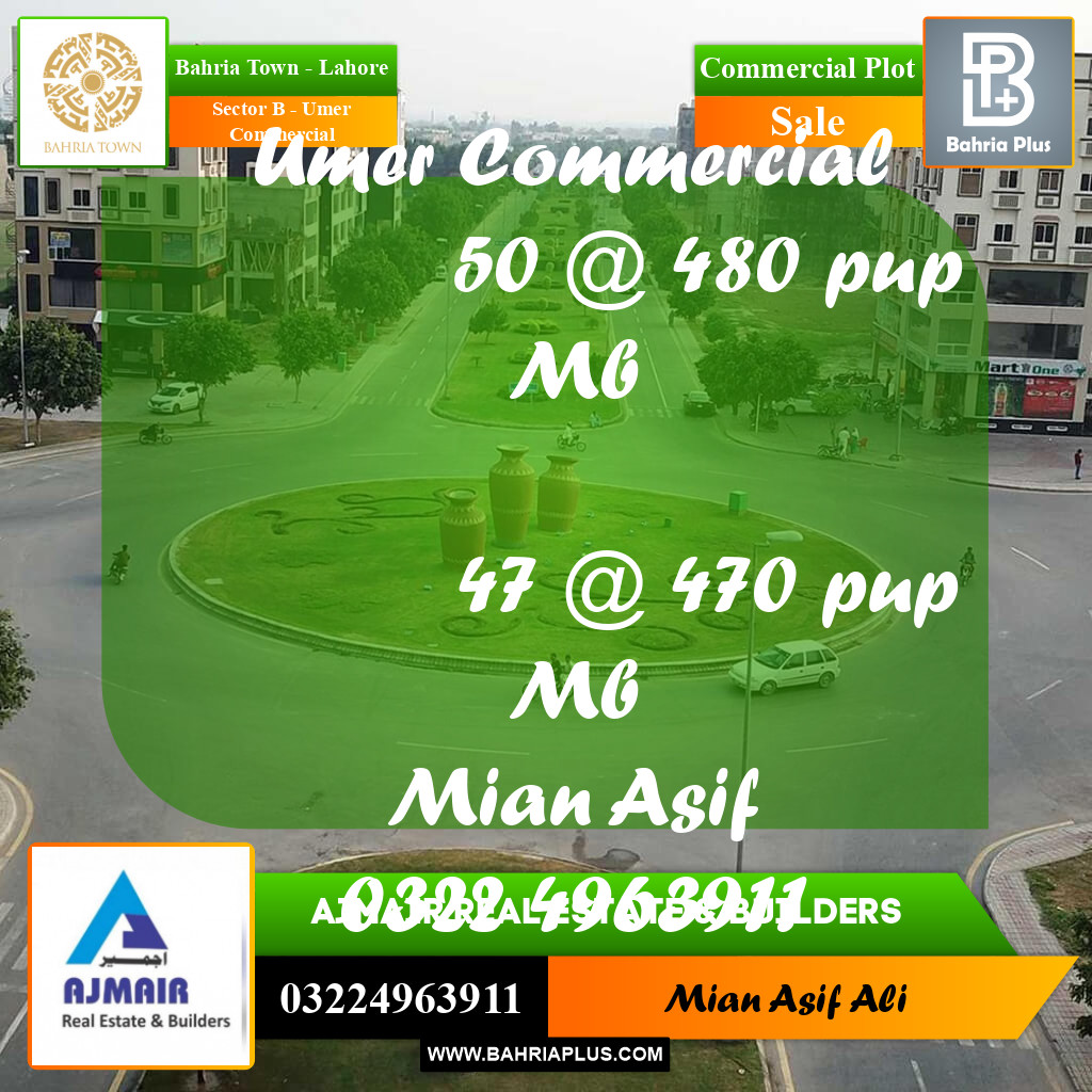 Commercial Plot for Sale in Sector B - Umer Commercial -  Bahria Town, Lahore - (BP-309941)