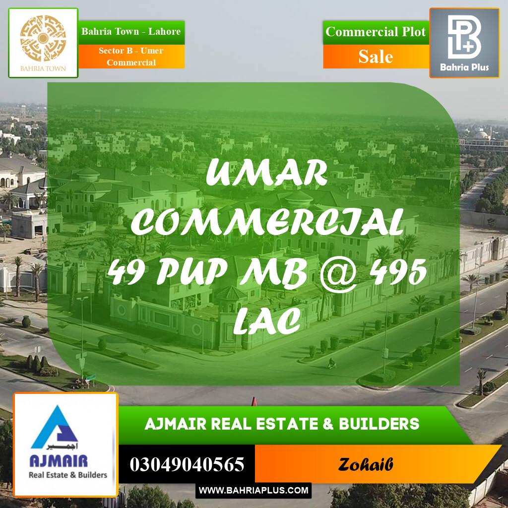 8 Marla Commercial Plot for Sale in Sector B - Umer Commercial -  Bahria Town, Lahore - (BP-309942)