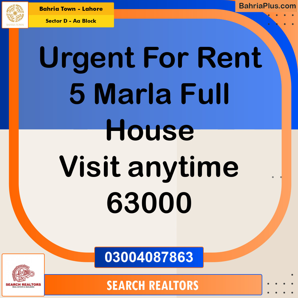 5 Marla Residential House for Rent in Sector D - AA Block -  Bahria Town, Lahore - (BP-309965)