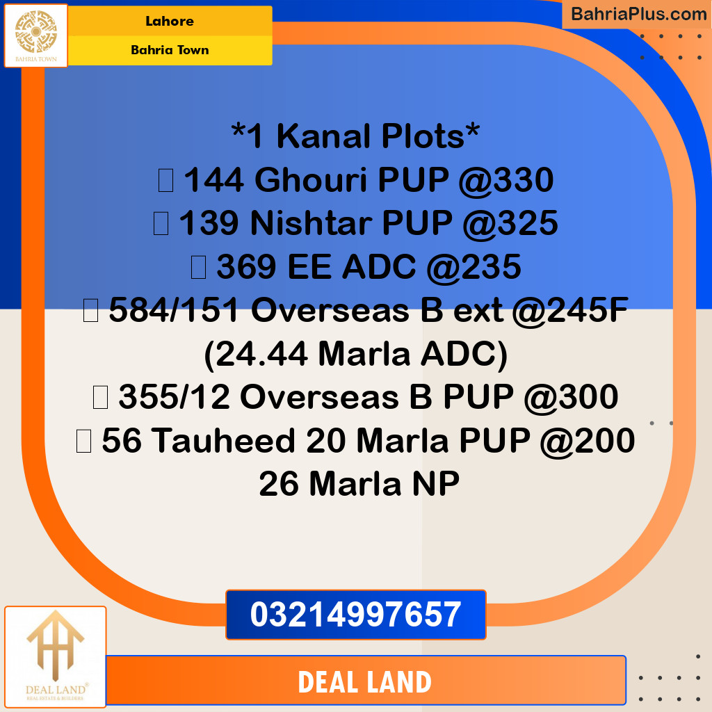 Residential Plot for Sale in Bahria Town, Lahore - (BP-309984)