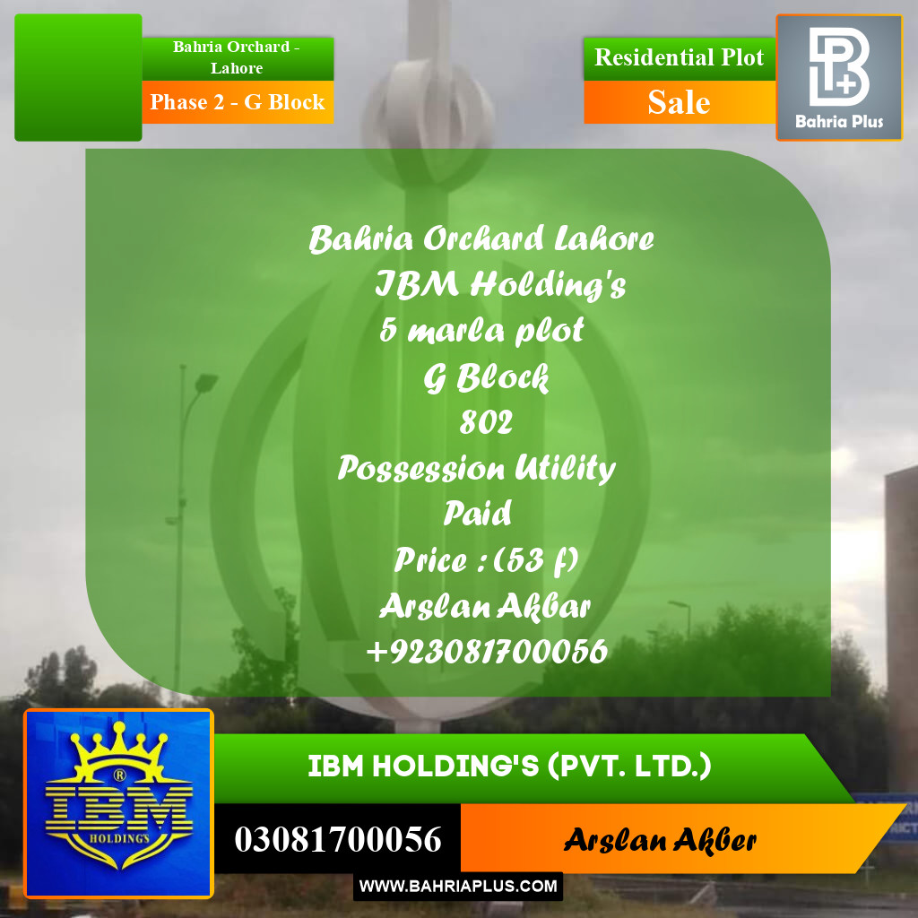 5 Marla Residential Plot for Sale in Phase 2 - G Block -  Bahria Orchard, Lahore - (BP-310001)