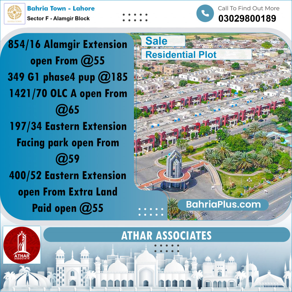 5 Marla Residential Plot for Sale in Sector F - Alamgir Block -  Bahria Town, Lahore - (BP-310047)