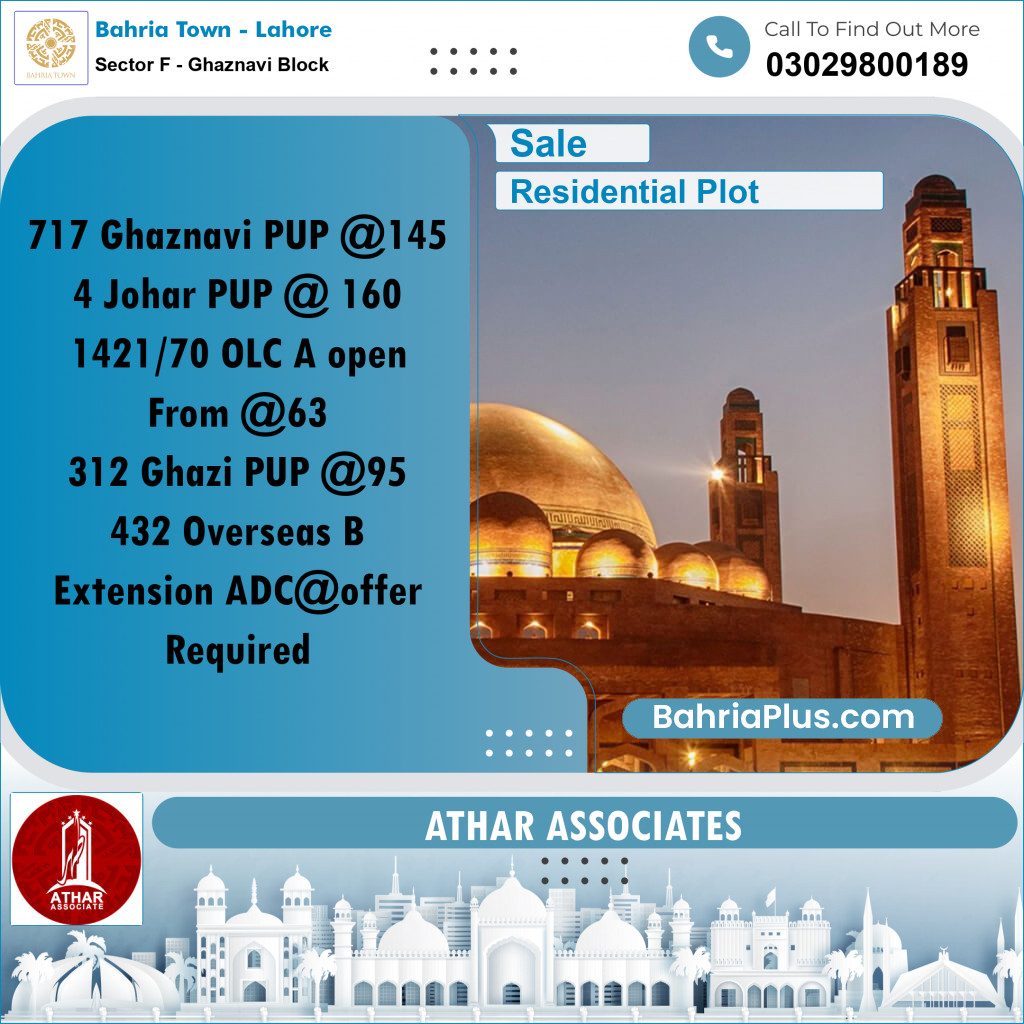 10 Marla Residential Plot for Sale in Sector F - Ghaznavi Block -  Bahria Town, Lahore - (BP-310050)