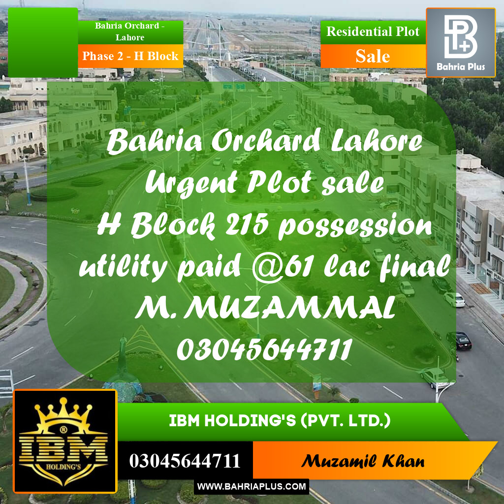 8 Marla Residential Plot for Sale in Phase 2 - H Block -  Bahria Orchard, Lahore - (BP-310057)