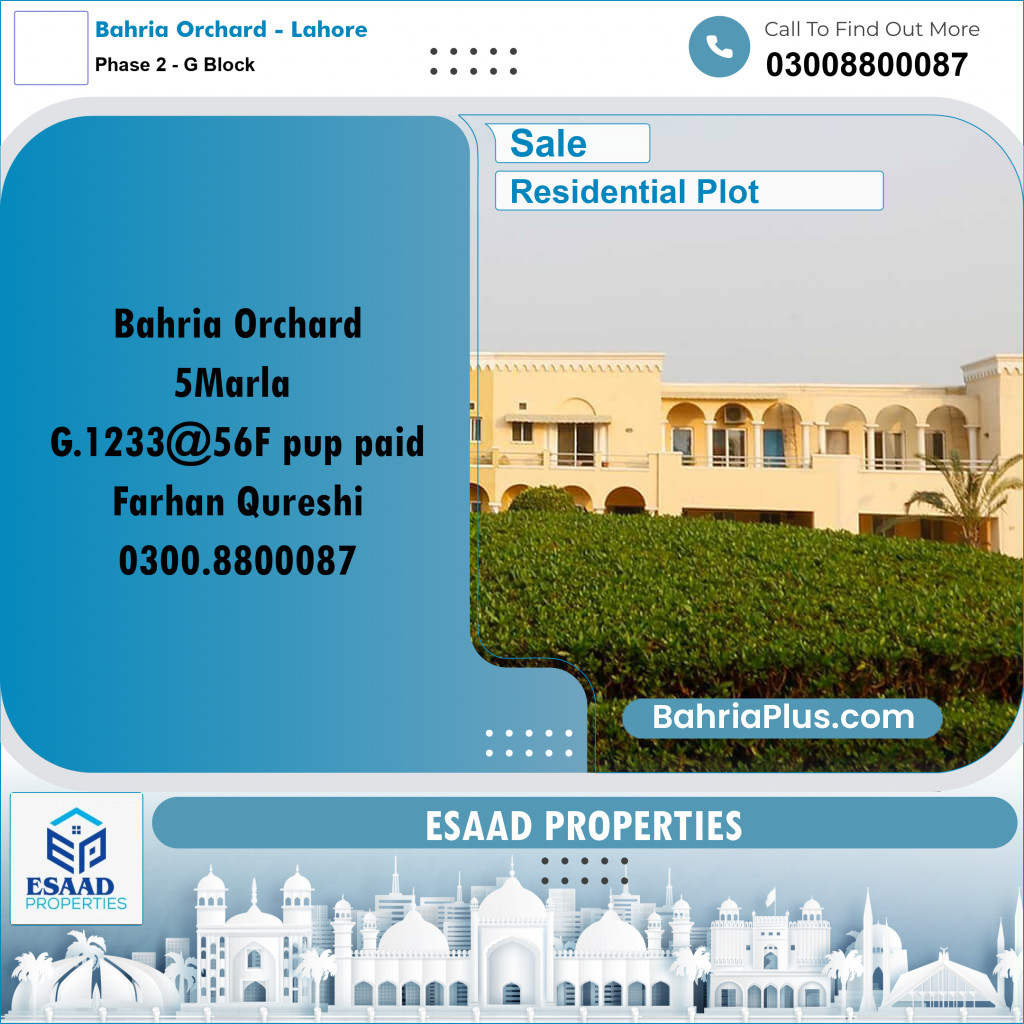5 Marla Residential Plot for Sale in Phase 2 - G Block -  Bahria Orchard, Lahore - (BP-310059)