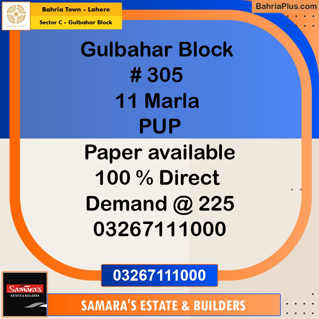 11 Marla Residential Plot for Sale in Sector C - Gulbahar Block -  Bahria Town, Lahore - (BP-310177)