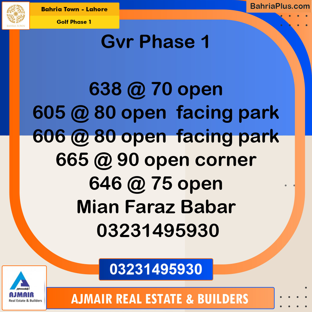 5 Marla Residential Plot for Sale in Golf Phase 1 -  Bahria Town, Lahore - (BP-310189)