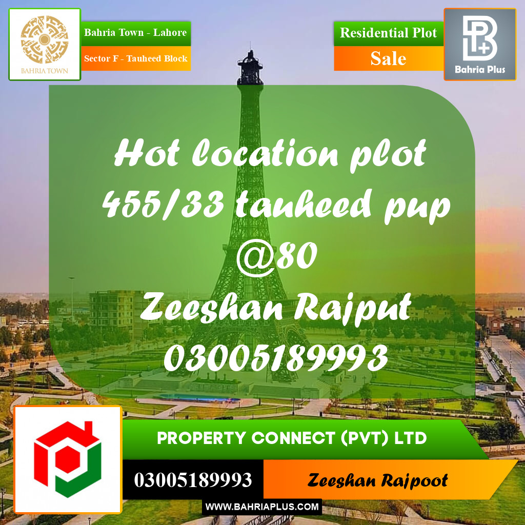 Residential Plot for Sale in Sector F - Tauheed Block -  Bahria Town, Lahore - (BP-310258)