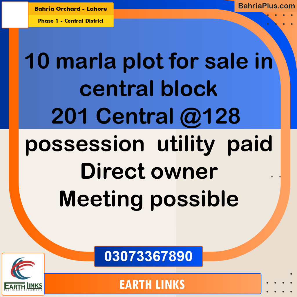 10 Marla Residential Plot for Sale in Phase 1 - Central District -  Bahria Orchard, Lahore - (BP-310271)