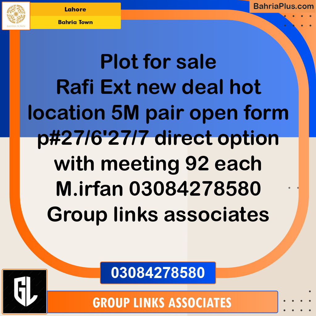 Residential Plot for Sale in Bahria Town, Lahore - (BP-310328)
