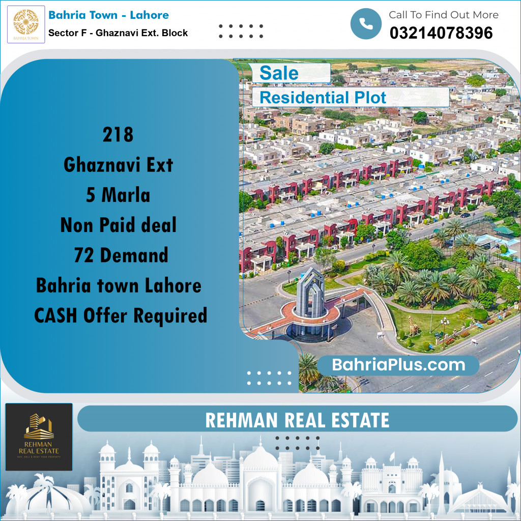 5 Marla Residential Plot for Sale in Sector F - Ghaznavi Ext. Block -  Bahria Town, Lahore - (BP-310358)