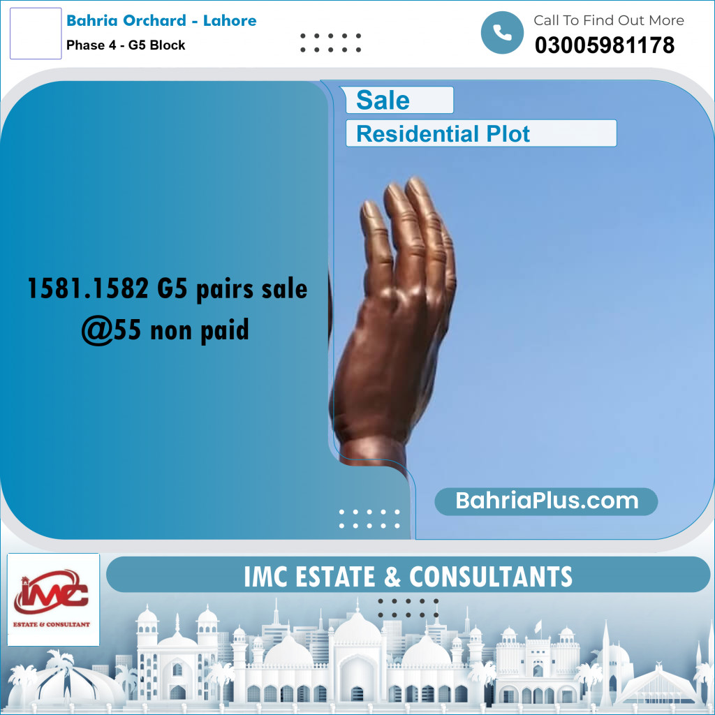 10 Marla Residential Plot for Sale in Phase 4 - G5 Block -  Bahria Orchard, Lahore - (BP-310380)