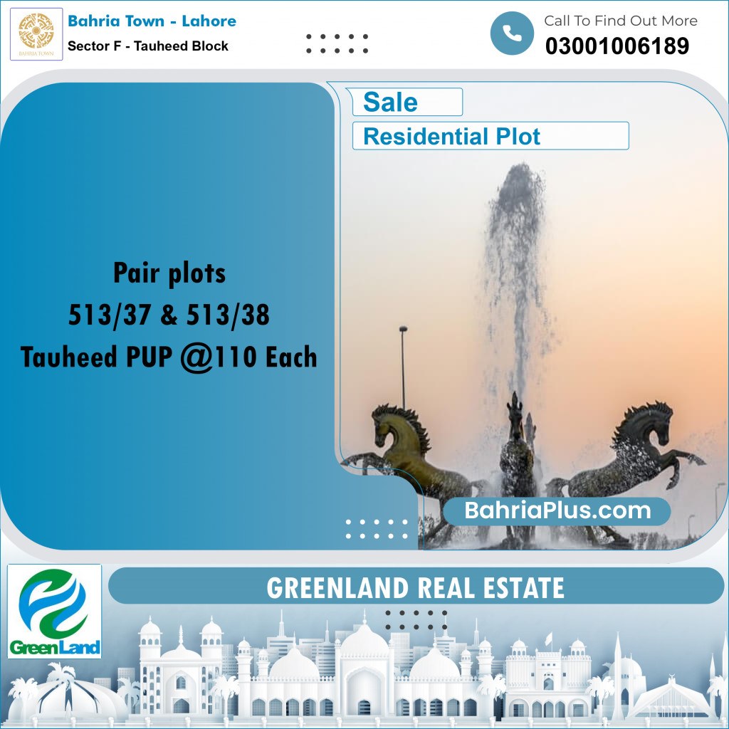 10 Marla Residential Plot for Sale in Sector F - Tauheed Block -  Bahria Town, Lahore - (BP-310439)