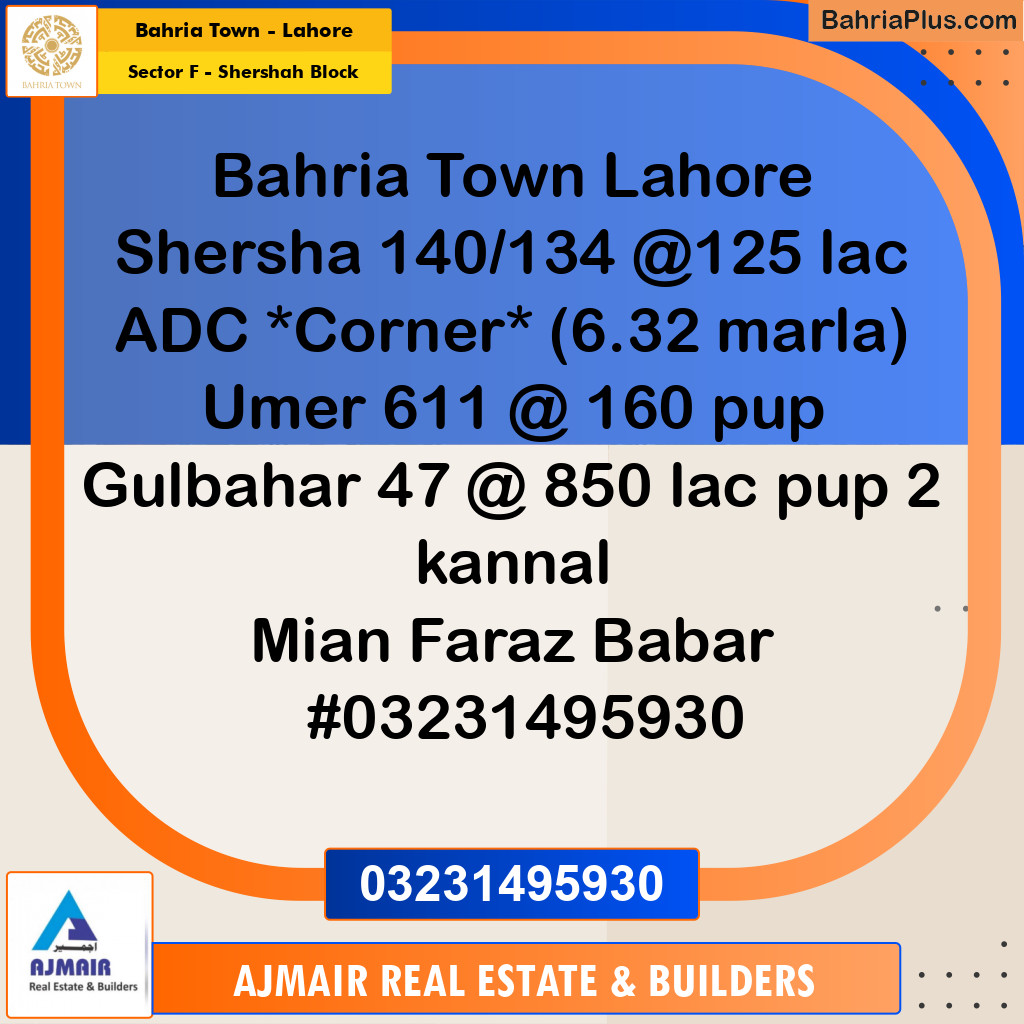 5 Marla Residential Plot for Sale in Sector F - Shershah Block -  Bahria Town, Lahore - (BP-310469)