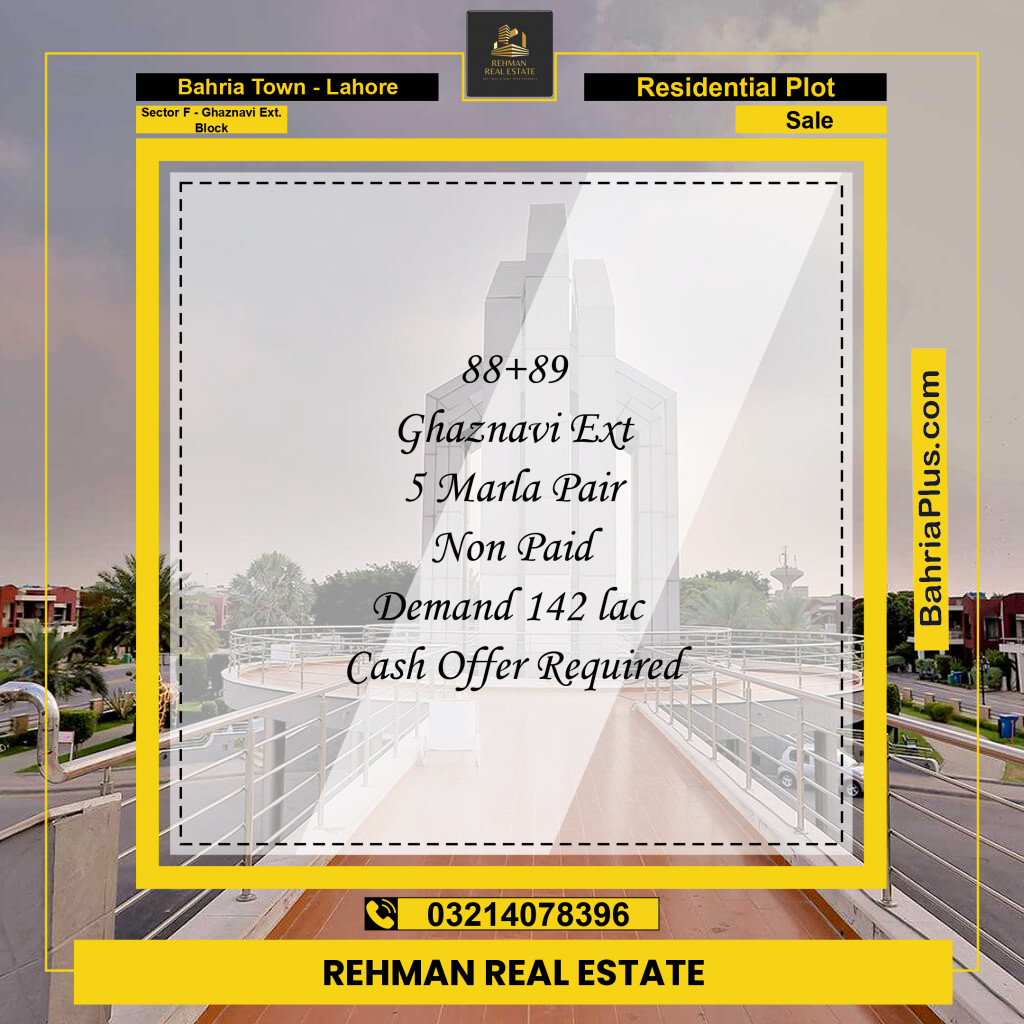 5 Marla Residential Plot for Sale in Sector F - Ghaznavi Ext. Block -  Bahria Town, Lahore - (BP-310483)